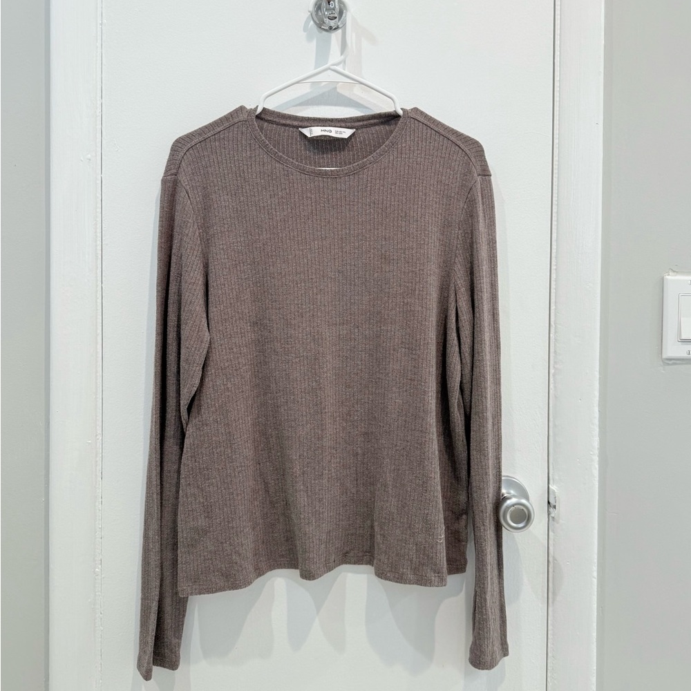 Mango Brown-grey Long Sleeve Ribbed Top